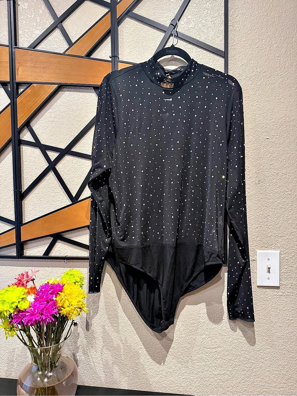 Forever 21 Rhinestone Mesh Bodysuit in Black